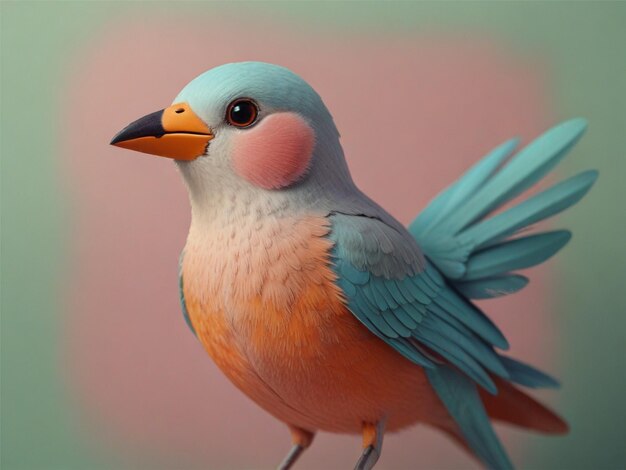 Cute 3D bird on a pastel background