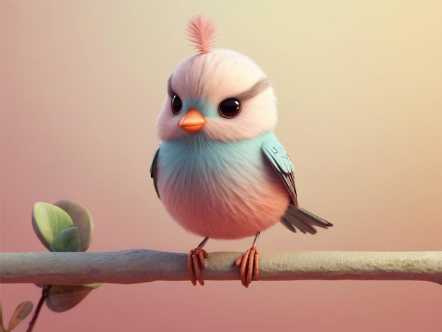 Cute 3D bird on a pastel background