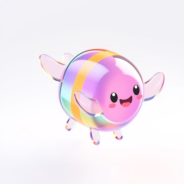 Cute 3D Cartoon Bee with Rainbow Colors and Big