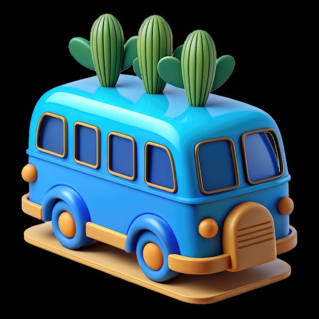 Cute 3D cartoon bus isolated on black background