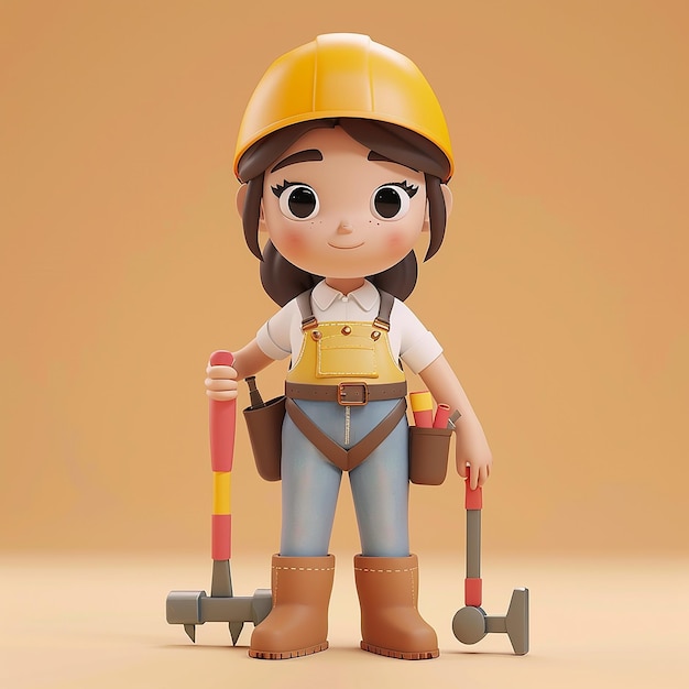 Cute 3D Cartoon Female Construction Worker