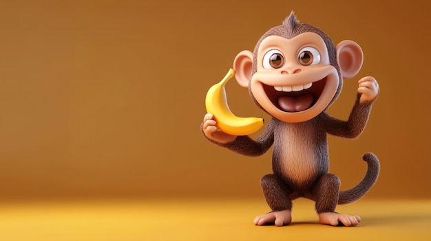 Cute 3D Cartoon Monkey Holding Tiny Banana Image Download