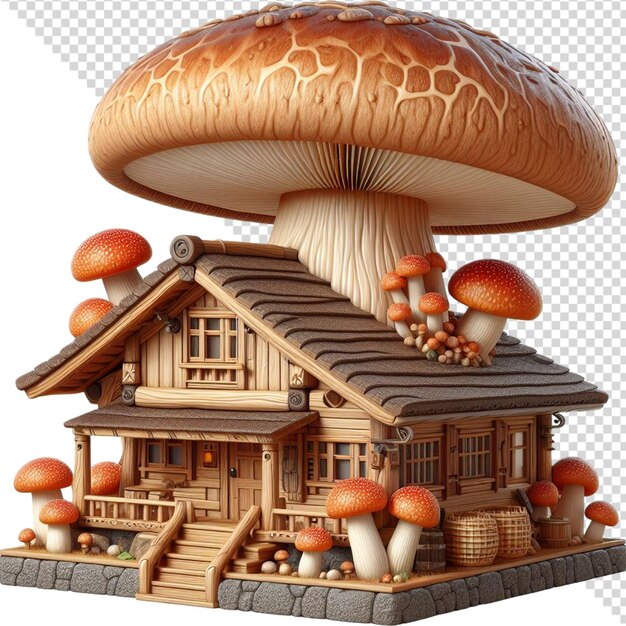 Cute 3d cartoon mushroom home white background