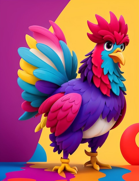 Cute 3D Cartoon Rooster Character