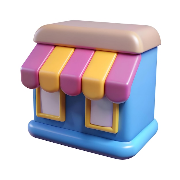 Photo cute 3d cartoon store icon with a colorful striped awning