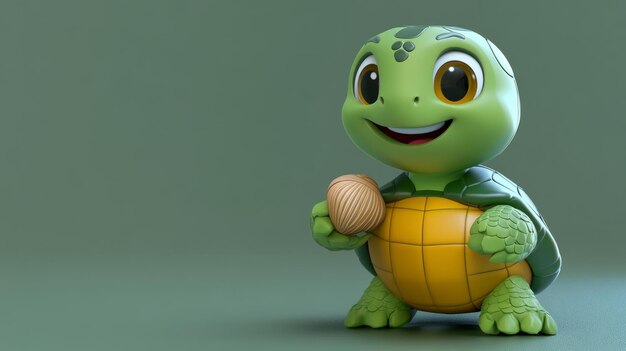 Photo cute 3d cartoon turtle holding a tiny shell stock image