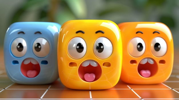 Photo cute 3d characters with surprised expressions