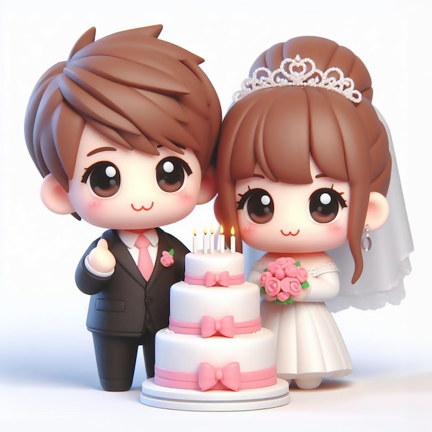 cute 3D couple cartoon wedding character