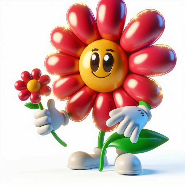 Cute 3D Daisy Flower Cartoon Isolated