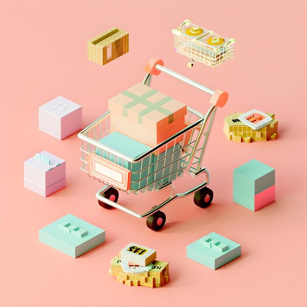 Cute 3D Isometric Pixel Art Icons About E commerce and Online Shopping