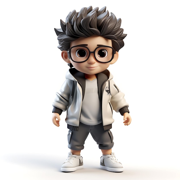 A Cute 3d little boy with clothes and sunglasses 3d render