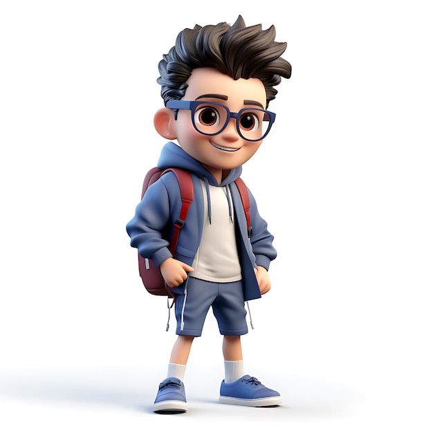 A Cute 3d little boy with clothes and sunglasses 3d render