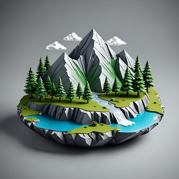 Cute 3D Mountain Island Icon