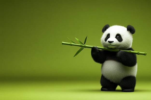 Photo cute 3d panda holding a bamboo shoot