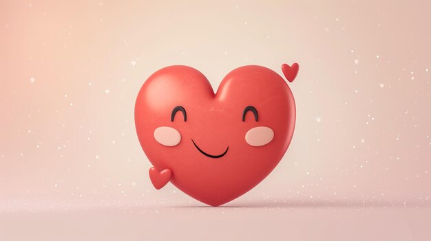 cute 3d red heart adorable blush character emoji on simple background for valentines day