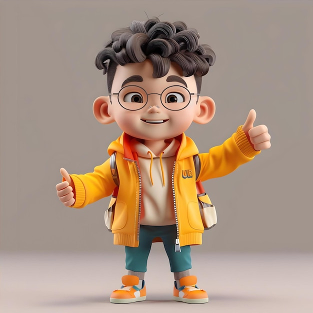 A Cute 3D Render Boy In A Standing Position Showing Thumb