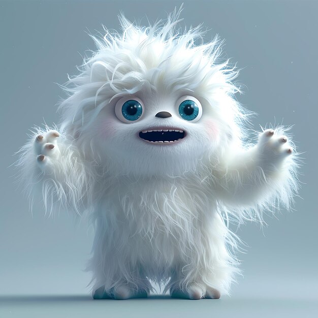 Cute 3D Render of Playful Yeti Waving Hi