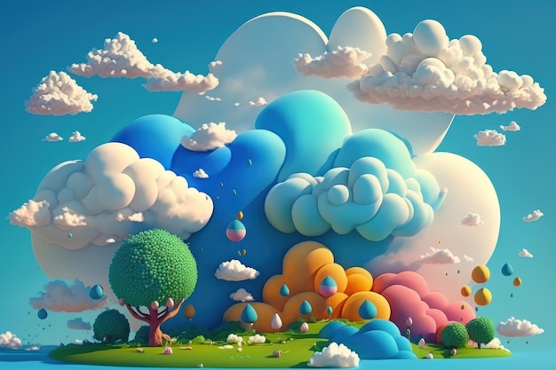 Cute 3d sky and cloud copy space background