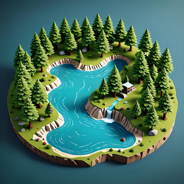 Cute 3D valley Island Icon