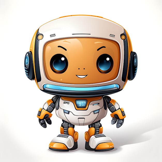 A Cute 3D Vector Mascot Robot Character for Futuristic Company in Flat Design on a White Background