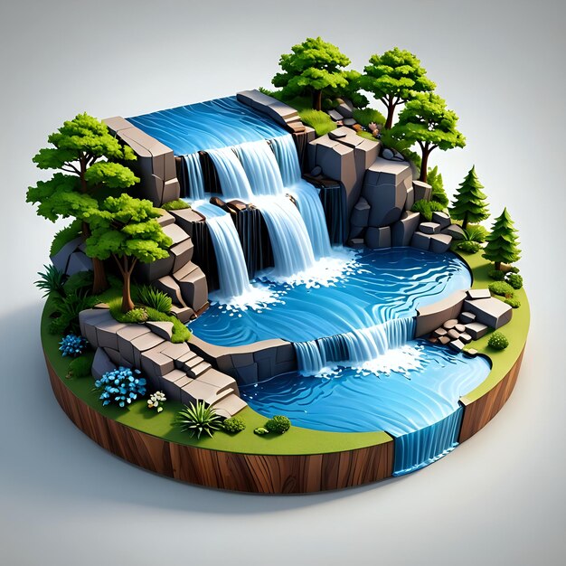 Cute 3D Waterfall Island Icon