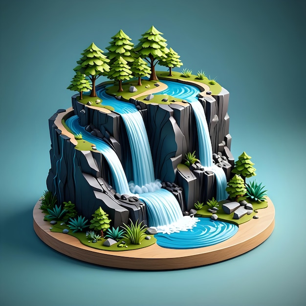 Cute 3D Waterfall Island Icon