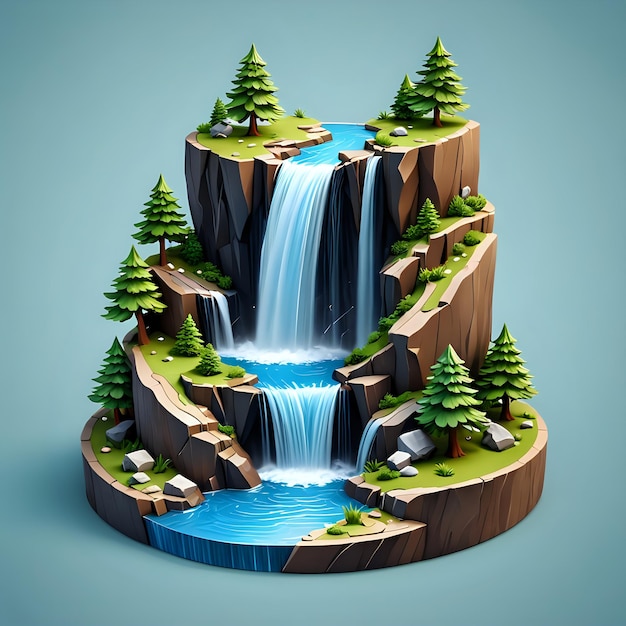 Cute 3D Waterfall Island Icon