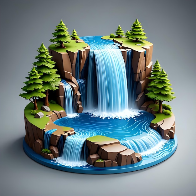 Cute 3D Waterfall Island Icon