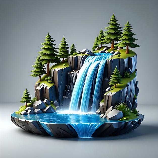 Cute 3D Waterfall Island Icon