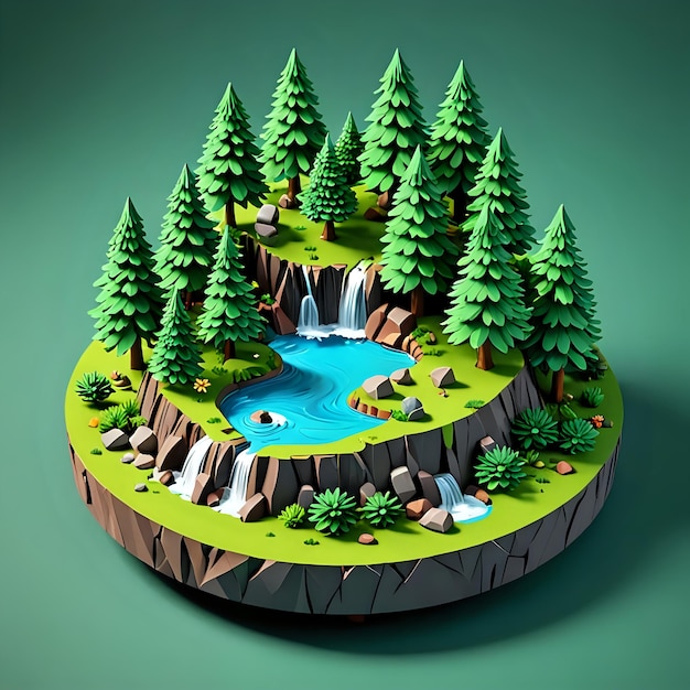 Cute 3D Waterfall Island Icon