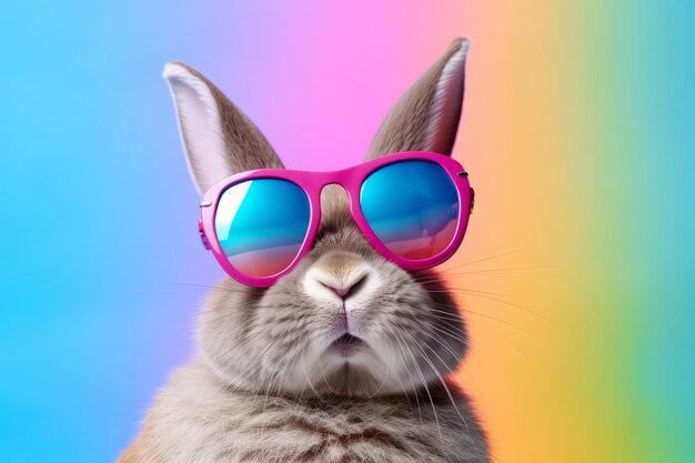 cute 3d white bunny rabbit wearing cool blue and purple glasses