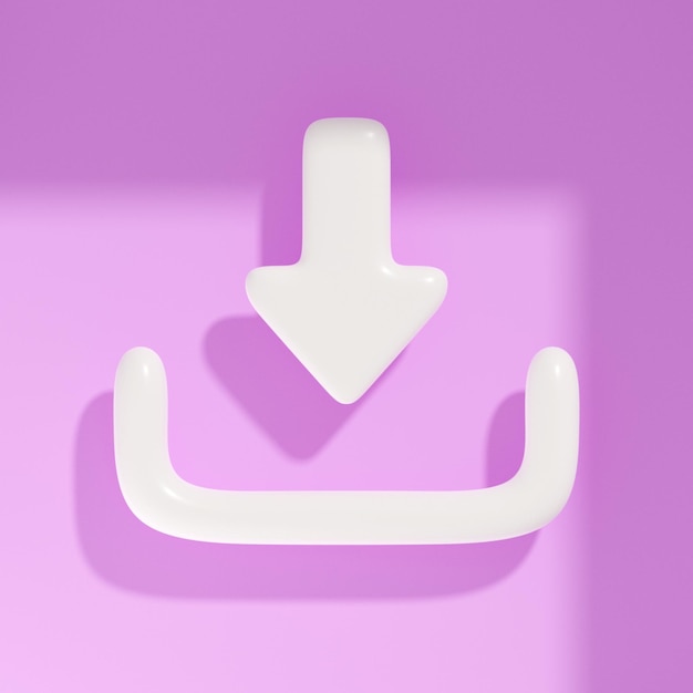 Cute 3d white download arrow on a pink background