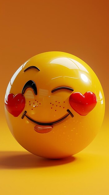 Cute 3D yellow emoji with red love blush winking and smiling