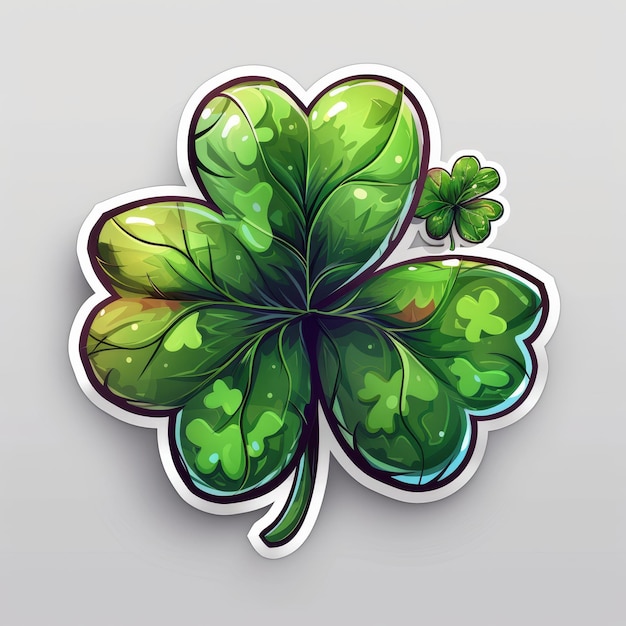 Photo cute 4 leaf clover st patricks day sticker cartoon vector white background detailed stylize 250 job id b46eb300ea87478cb689f5ff3ba06f50