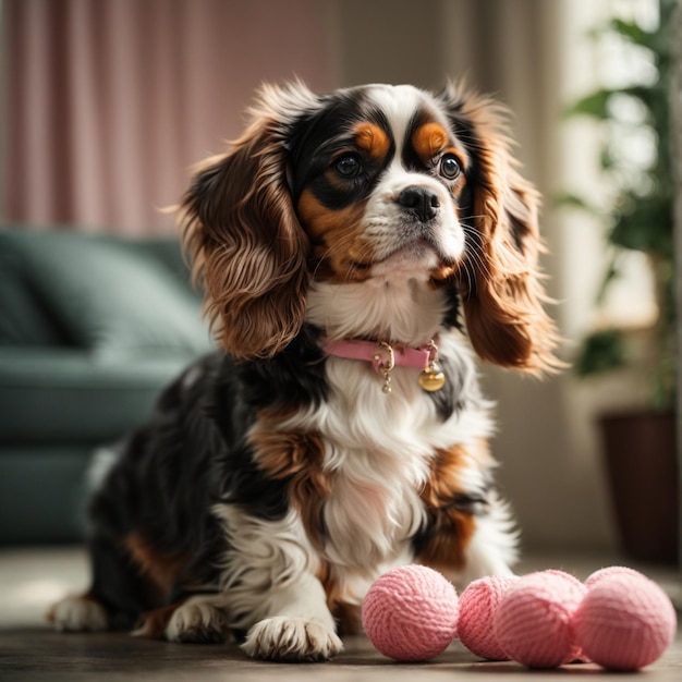 Cute abricot or red Labradoodle puppy lying on its side with its deepset dazzling eyes fixated