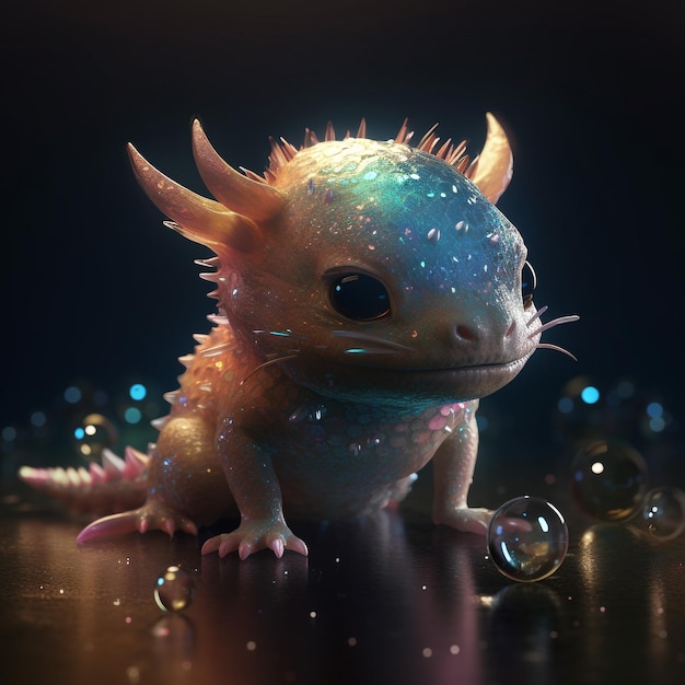 a cute adorable baby axolotl made of crystal ball