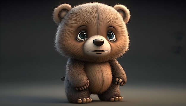 A cute adorable baby bear rendered in the style of childrenfriendly cartoon animation fantasy style generative ai