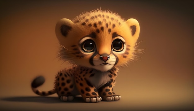 A cute adorable baby cheetah rendered in the style of childrenfriendly cartoon animation fantasy style generative ai