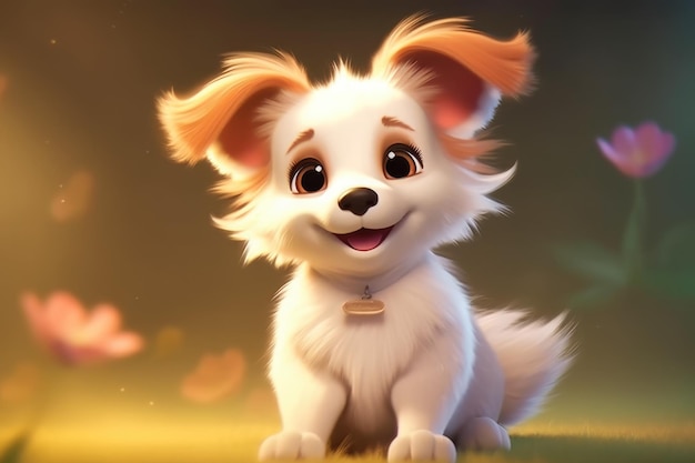 a cute adorable baby Dog generative ai rendered in the style of childrenfriendly cartoon