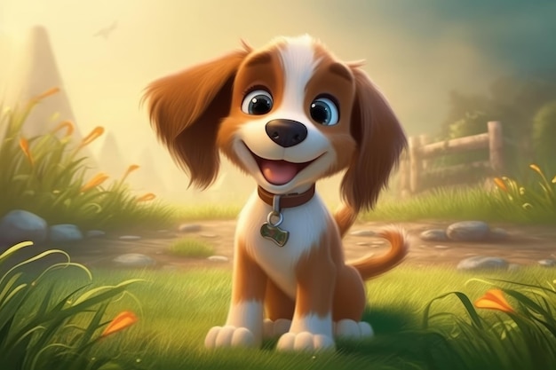 a cute adorable baby Dog generative ai rendered in the style of childrenfriendly cartoon