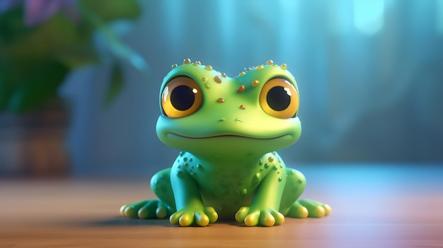 A cute adorable baby frog rendered in the style of childrenfriendly cartoon animation fantasy style generative ai