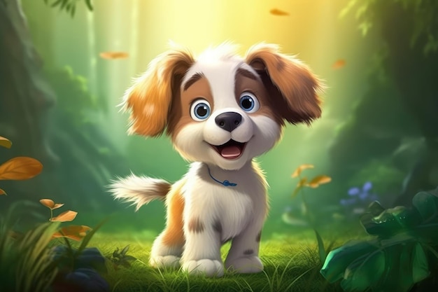 a cute adorable baby puppy rendered in the style of a childrenfriendly cartoon