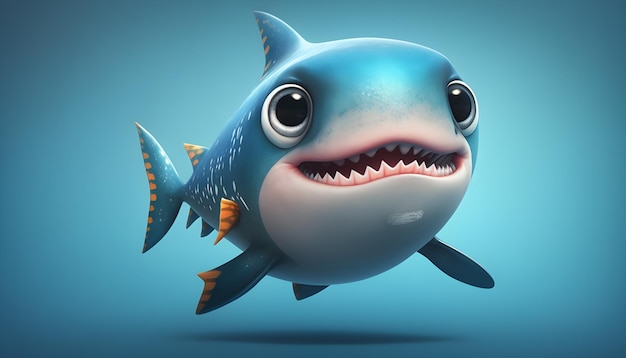 A cute adorable baby shark rendered in the style of childrenfriendly cartoon animation fantasy style generative ai