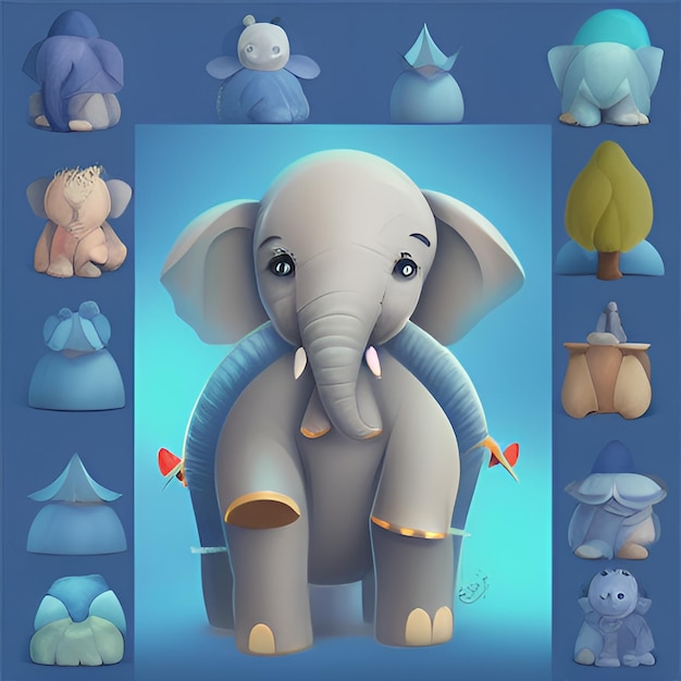 Cute and adorable cartoon elephant baby