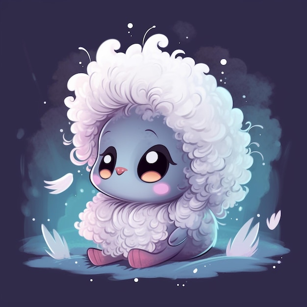 cute and adorable cartoon fluffy baby rhea fantasy dreamlike surrounding