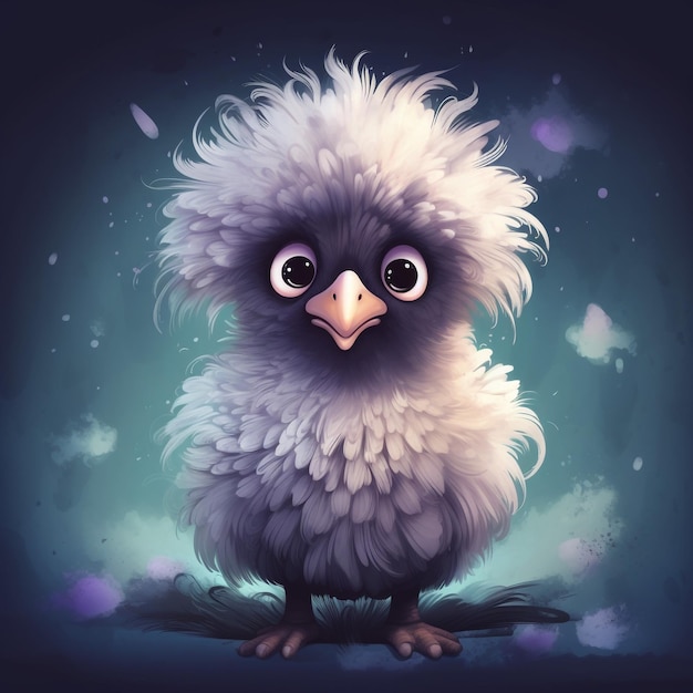 cute and adorable cartoon fluffy rhea fantasy dreamlike surreal