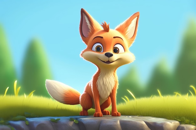 Cute adorable cartoon fox 3d illustration