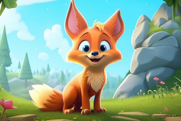 Cute adorable cartoon fox 3d illustration