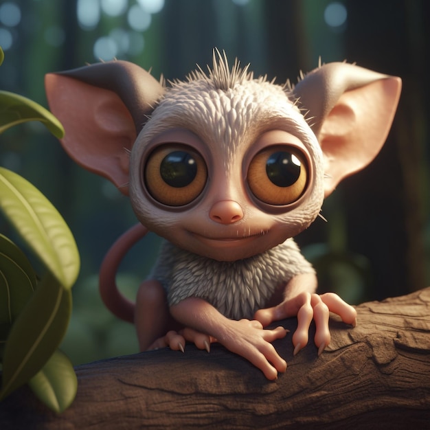 cute and adorable cartoon tarsier baby fantasy dreamlike surreal