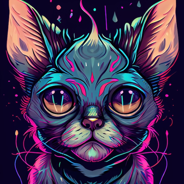 Cute adorable cat portrait Portrait of a cartoon cat Digital art style illustration painting